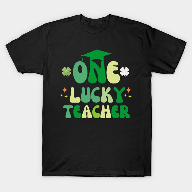 One Lucky Teacher Groovy Retro Teacher St Patrick's Day T-Shirt by Adam4you